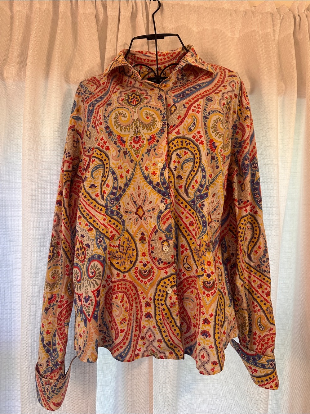 Lands' End Vibrant Paisley Button-Up Shirt with French Cuffs